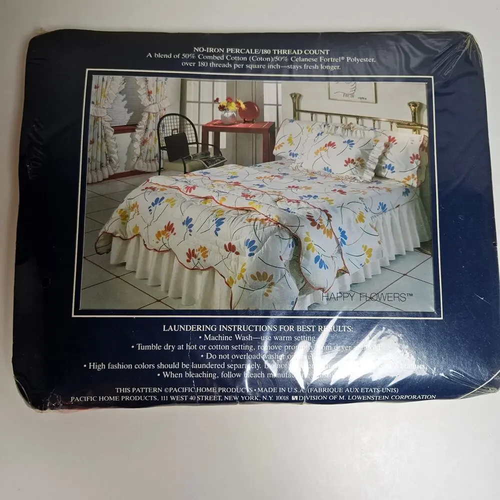 NEW Pacific Happy Flowers Percale Twin Flat Sheet‎ 180 Thread Count Vintage 90s
